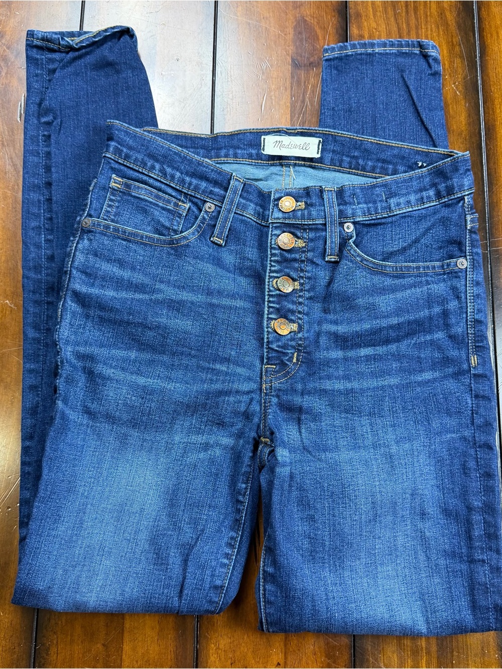 Madewell High-Rise Button-Fly Jeans in Dark Blue Denim